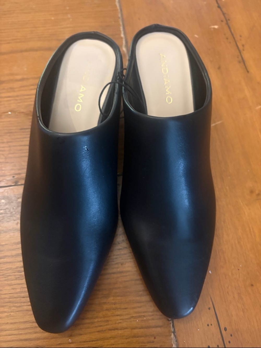 ANDIAMO black  Leather Pointed Mule Slides for Women size 8